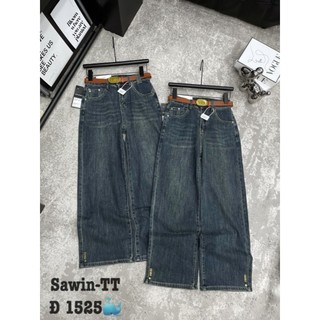 Quần jeans suông tag chữ m gấu kèm đai hàng QCL1