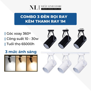 Combo 3 Đèn Rọi Ray Ống Bơ SMD Công Suất 7w/12w Kèm Thanh Ray 1m Trang Trí Shop Siêu Sáng