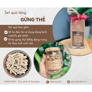 Set Qùa Túi Đay Hũ Thủy Tinh Mứt Gừng Thẻ