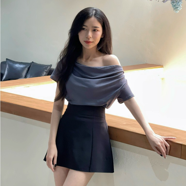 Áo Thun Cotton Giãn Cổ Đổ Ngắn Tay INNO, Áo Kiểu BIGSIZE Nhún Eo TA-184 | BigBuy360 - bigbuy360.vn
