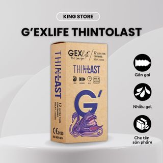 Bao cao su gai GEXlife Thintolast siêu mỏng gân gai hạt nổi kéo dài thời gian quan hệ hộp 12