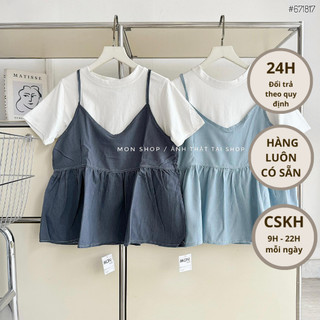 Set áo yếm jean trơn + áo thun #671817