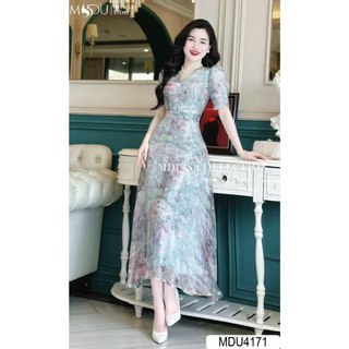 Váy Dáng Xòe Nhẹ Nhàng K32-D4-1 MDU4171 Chất Liệu Tơ Óng Ả, Họa Tiết Hoa Thanh Lịch Từ MDU