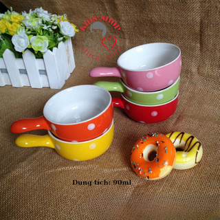 Bát ăn dặm cho bé_Bát ăn dặm gốm sứ hình gáo chấm bi 80ml