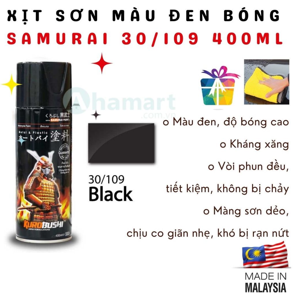 Chai xịt sơn xe Samurai màu đen bóng 30/109 400ml