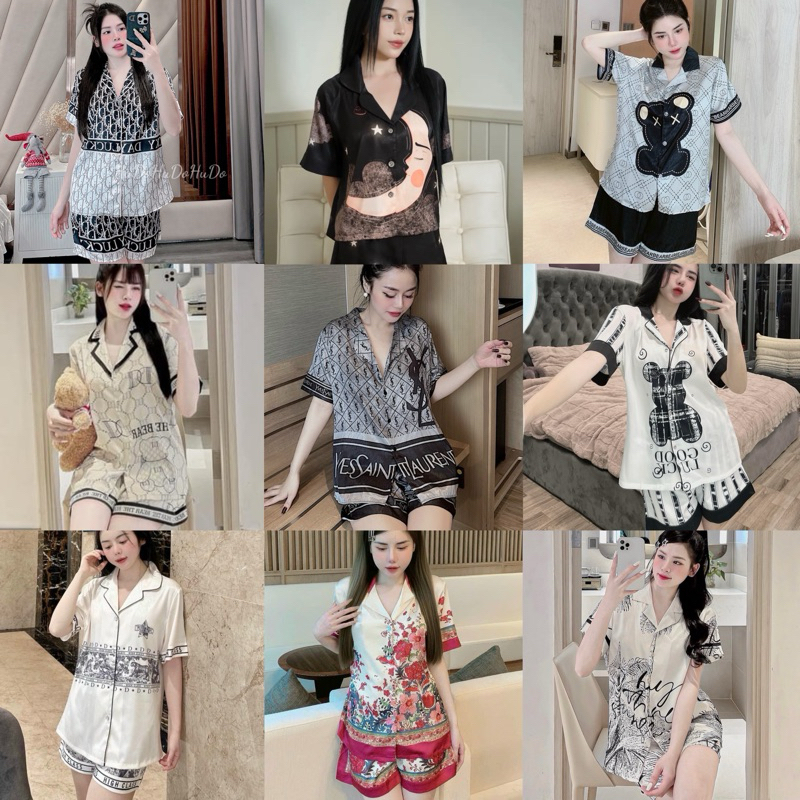 Đồ Bộ Lụa Áo Cộc Quần Đùi Lụa Xước Ánh Kim 5D Thiết Kế Công Nghệ Mới Sang Chảnh Pijama HuDo