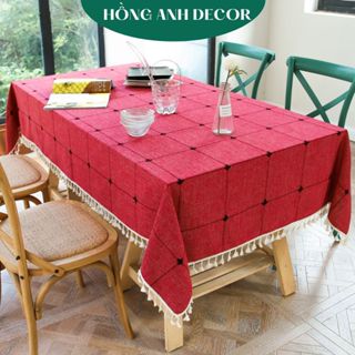 Khăn Trải Bàn Vải Lanh Cotton Viền Tua Rua Cao Cấp Khăn Trải Bàn Giáng Sinh Khăn Trải Bàn Gia Đình Nhà Hàng Khách Sạn