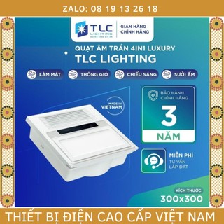  Quạt Sưởi GỐM Âm Trần nhà tắm TLC bản nhỏ 30X30cm, có Hút Mùi, Quạt Mát, Chiếu Sáng, bảo hành điện tử 3 năm