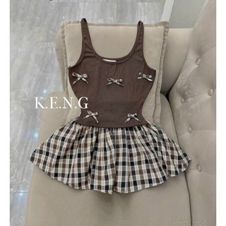 Set áo nơ chân váy kẻ