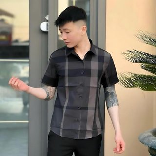 Áo sơ mi nam ngắn tay bbr caro sọc nâu đen mẫu bbr chất vải cotton nhập khẩu mẫu mới 123
