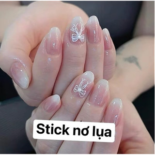 Sticker lụa 5D nơ trắng
