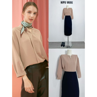HIPU.VNXK - Áo sơ mi xuất hàn Ailene cổ trụ tay lững.