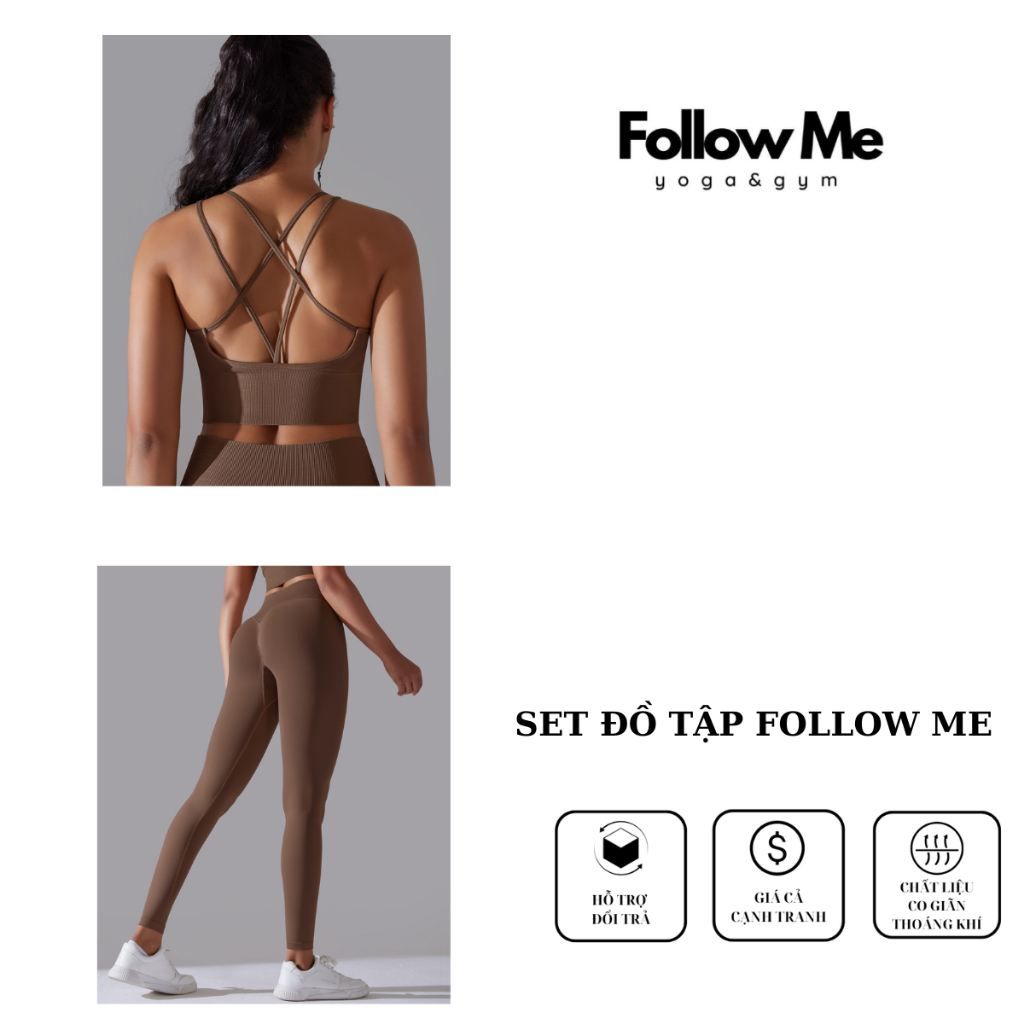 FOLLOWME Set đồ tập yoga, gym FOLLOW ME gồm áo bra + quần legging lưng cao thời trang cho nữ
