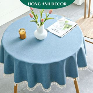 Khăn Trải Bàn Tròn Vải Cotton Linen Viền Tua Rua Chống Thấm Dầu Chống Thấm Nước Khăn Trải Bàn Nhà Hàng Khách Sạn - 0045