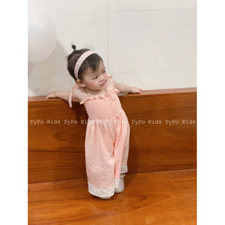 Jumpsuit nhún ngực cột nơ cho bé