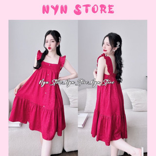 Đầm gấm xước cánh tiên nút bọc free size 45-68kg