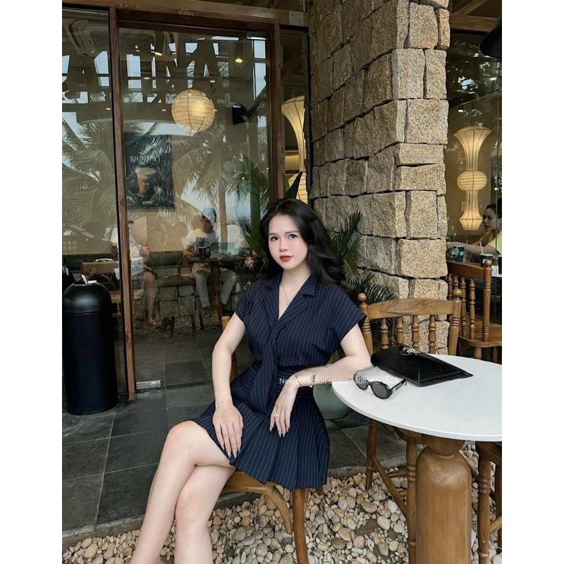 Set Kẻ Than Cavat Mix Váy Ly