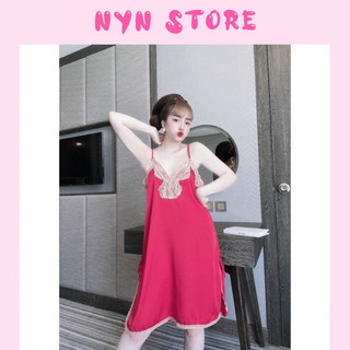 Đầm ngủ, váy ngủ hai dây phối ren lụa satin from > 60kg