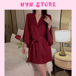 Áo choàng ngủ áo choàng ngủ sexy lụa satin phối ren gợi cảm freesize