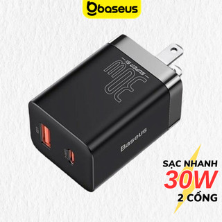 Củ sạc nhanh 30W Baseus Super si pro Cốc 2 cổng chân gập gọn dùng nhiều máy cùng lúc cho ip samsung