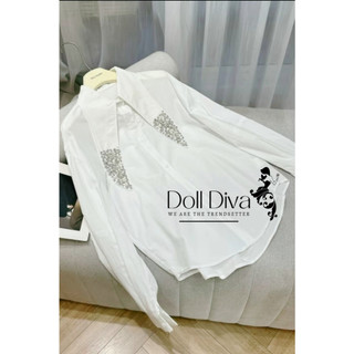 Áo Sơ Mi Kiểu, SơMi Nữ Cổ Nhọn Đính Đá Phong Cách Vintage Doll Diva A01