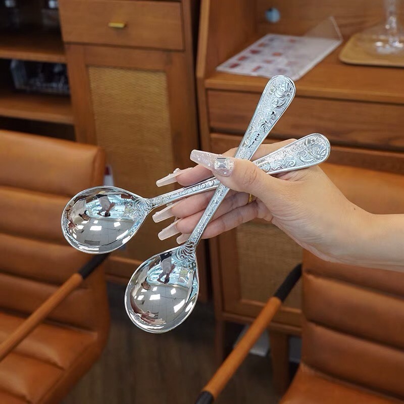 Thìa inox 18/10 hoạ tiết hoàng gia Oyatton [644], thìa cán dài sang trọng O644