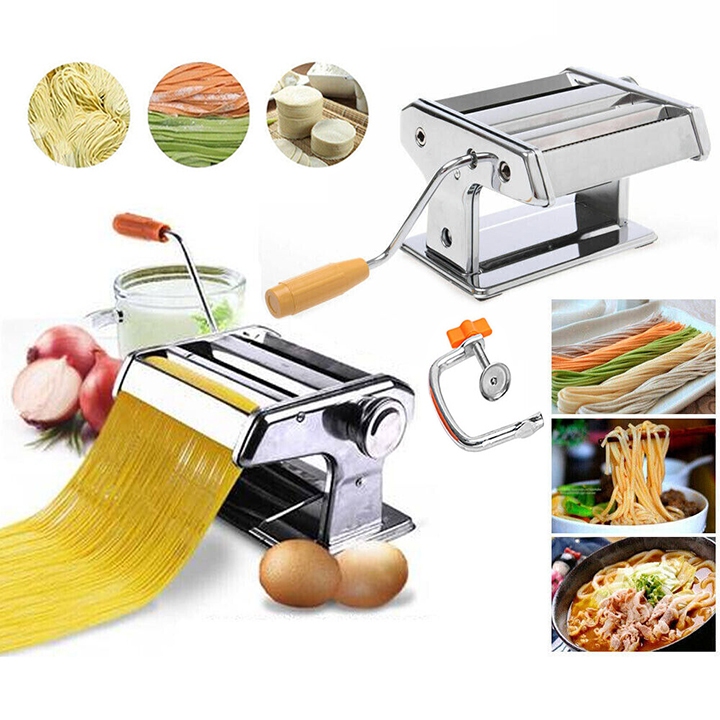 Máy cán mì cắt mì sợi quay tay 2 lưỡi dao, máy cán mỏng bột có kết hợp động cơ chạy điện