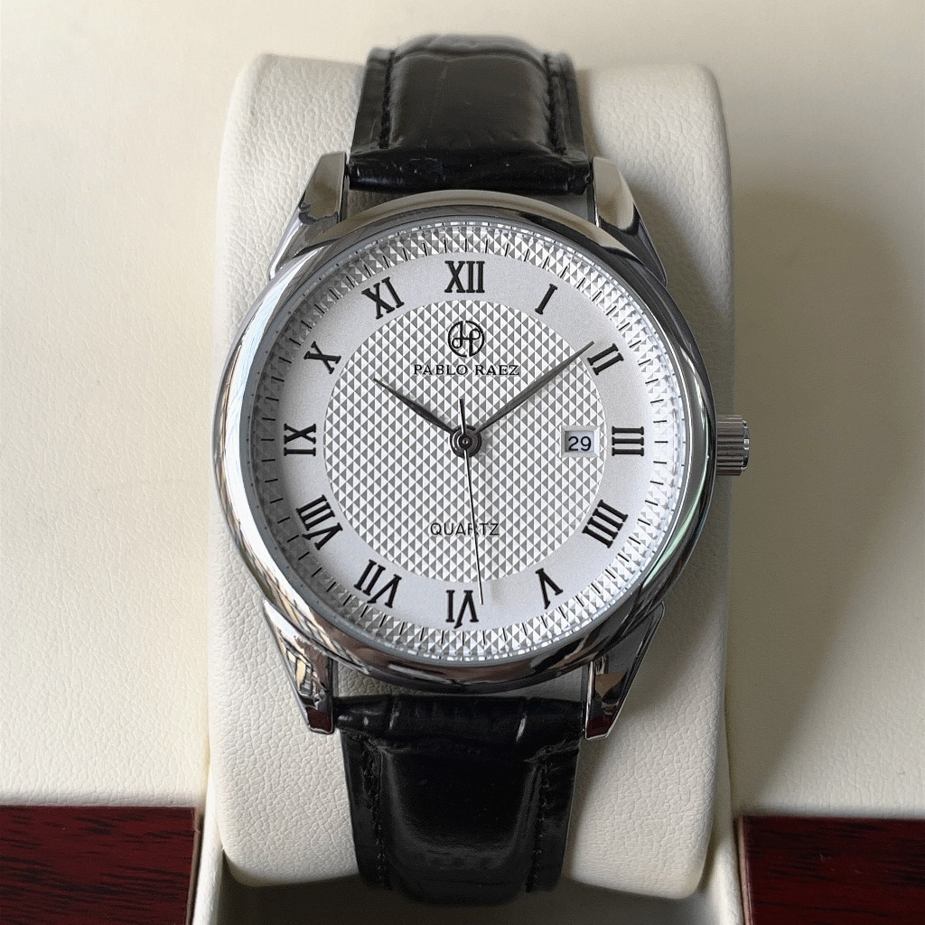 Đồng hồ nam dây da chống nước PABLO RAEZ thời trang phong cách lịch sự có lịch ngày kèm hộp đẹp R897