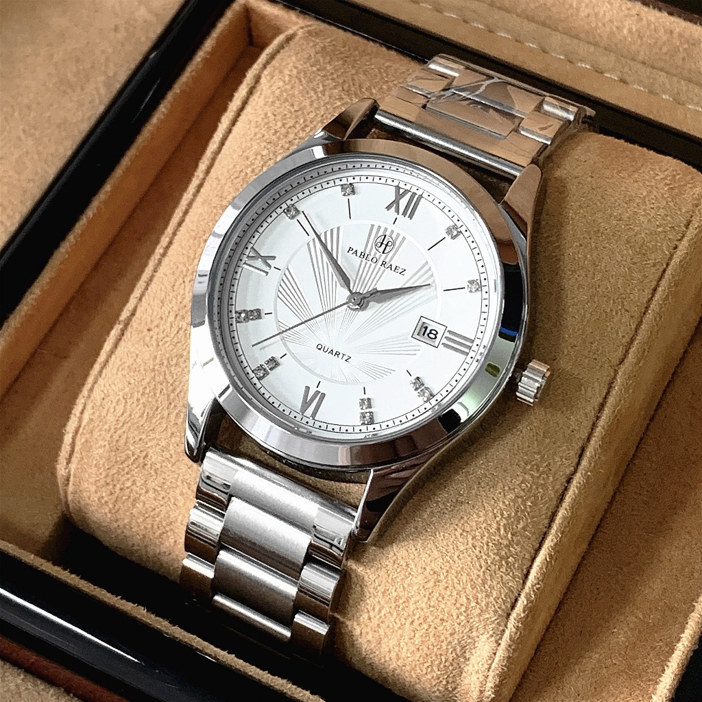 Đồng hồ nam dây thép PABLO RAEZ cao cấp viền đính đá sang trọng chống nước 3ATM 2871