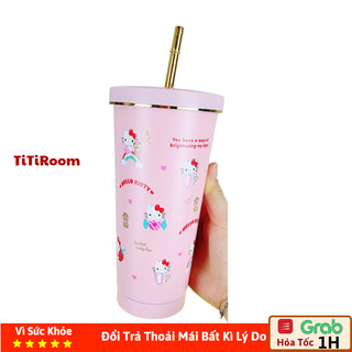 Ly bình giữ nhiệt gấu dâu losto 750ML tặng ống hút và cọ Kute Thái Lan giữ nhiệt 12h