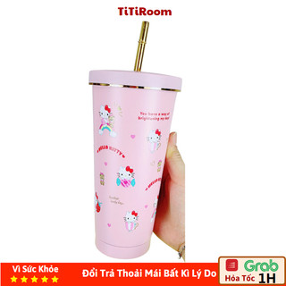 Bình nước giữ nhiệt cute có ống hút uống nước dành cho người chơi thể thao, đi học, tập Gym TiTi Room