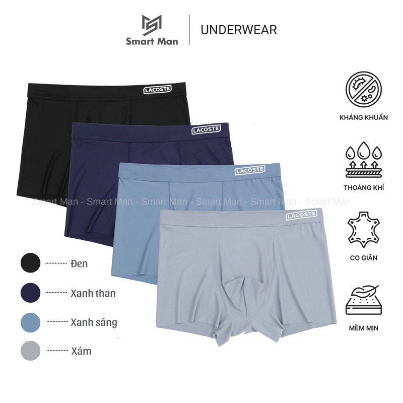 Quần Sịp Đùi Nam Thun Lạnh Combo 4 Quần SMART MAN - Quần Sịp Boxer Nam Co Giãn Kháng Khuẩn Cao Cấp C