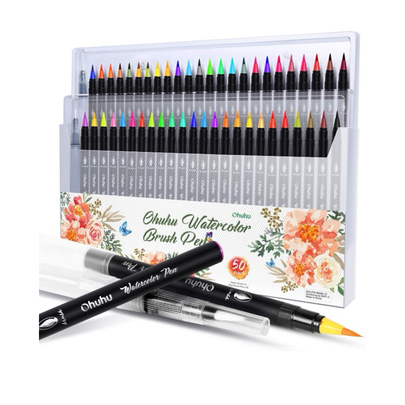 Màu Ohuhu Watercolor Brush Marker Pens set 48 màu + 2 cọ nước