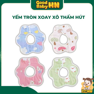 Yếm xô tròn sợi tre 6 lớp xoay 360 độ có cúc bấm dày dặn siêu thấm hút dành cho bé