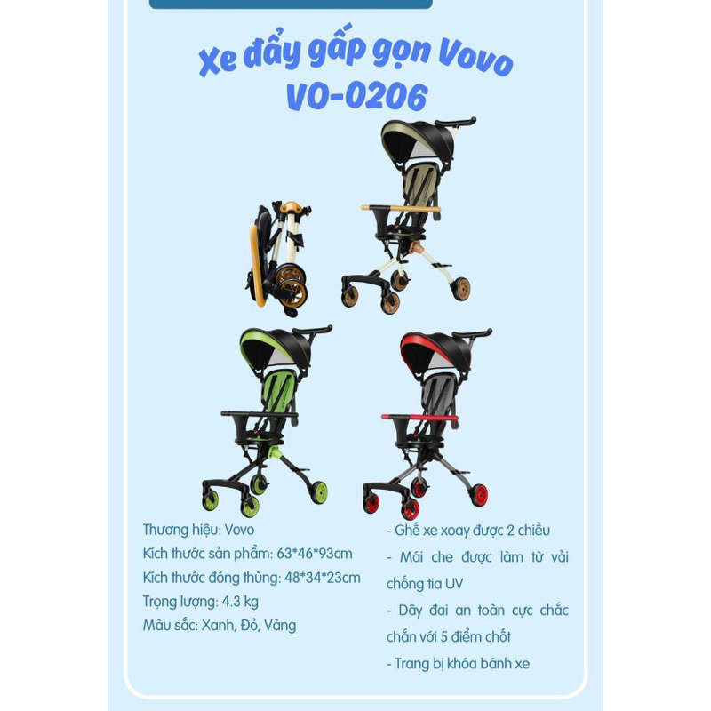 Xe đẩy đảo chiều gấp gọn vovo