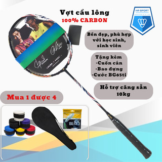 Vợt cầu lông khung carbon  giá rẻ, căng sẵn 10kg bền đẹp - Tặng bao đựng, quấn cán, cước bg65ti