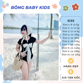 Set bodysuit + khăn đội đầu cho bé, bộ đồ liền thân bé gái, bikini đi biển cho bé gái từ 9-35kg