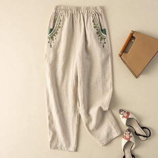 (Hàng chuẩn) Quần dài nữ, quần đui  nũ thêu hoạ tiết hoa dáng baggy