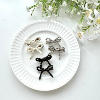 Kẹp mái hình nơ kết hạt độc đáo Modleaf Mini ribbon pearl set pin Hàn Quốc