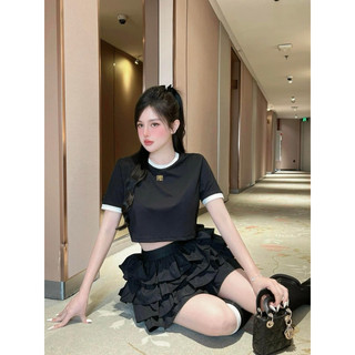 Set miuiu tag viền mix váy tầng