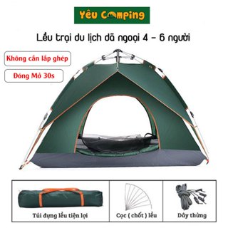 Lều cắm trại tự bung 4 6 người vải chống thấm 2 lớp phủ bạc khung chắc chắc bảo hành 12 tháng