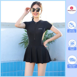 [Size M L XL] Bikini đồ bơi kín đáo liền mảnh dây kéo  ngắn tay liền váy có quần đùi bên trong che khuyết điểm cao cấp