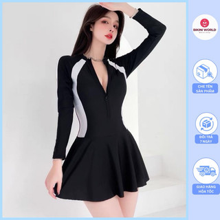  Đồ Bơi Nữ Liền Thân Đi Biển Kín Đáo Dạng Váy Quần Đùi Tay Dài Chống Nắng Tay Ngắn Size M-XL 