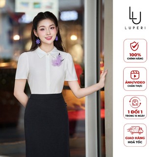 Áo Sơ Mi Nữ  Hoa Cài Luperi LF4SM04 Thiết Kế Tay Ngắn Chất Liệu Mềm Mát Nhẹ Không Nhăn Cho Nàng Công Sở