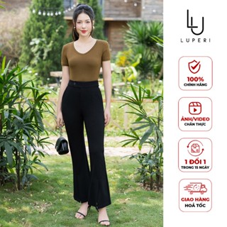 Quần Legging Nữ Trơn Luperi LP554 Cạp Cao Ống Loe Xẻ Gấu Chất Liệu Vải Umi Co Giãn Thoải Mái Không Bai Không Xù