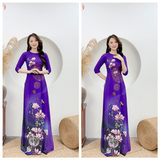 Mẫu áo dài in 3D trẻ trung, tôn dạ, tôn dáng - Áo Dài PHAN Thảo- mã Tím LV53