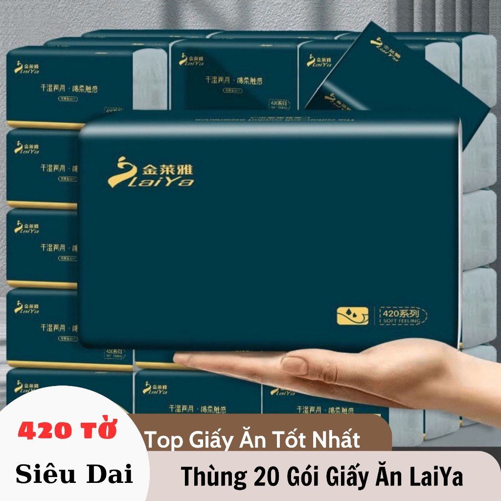 Thùng 20 Gói Giấy Ăn LaiYa 420 Tờ Siêu Dai, Giấy Ăn 4 Lớp Cao Cấp FACE MASK. STORE