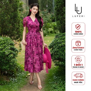 Váy maxi hoa luperi lf4v05 dáng dài nhún eo kết hợp hoa 3d chất liệu voan hàn nhẹ nhàng phù hợp cho nàng dạo phố đi biển