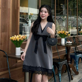 Váy cổ tim nơ ngực chân ren 4705 Xinh xỉu nun Size sm
