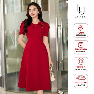 Đầm Liền Luperi LF3V3336 Thiết Kế Dáng A Hoa Cài Ngực Phù Hợp Cho Nàng Đi Làm Đi Chơi Dạo Phố